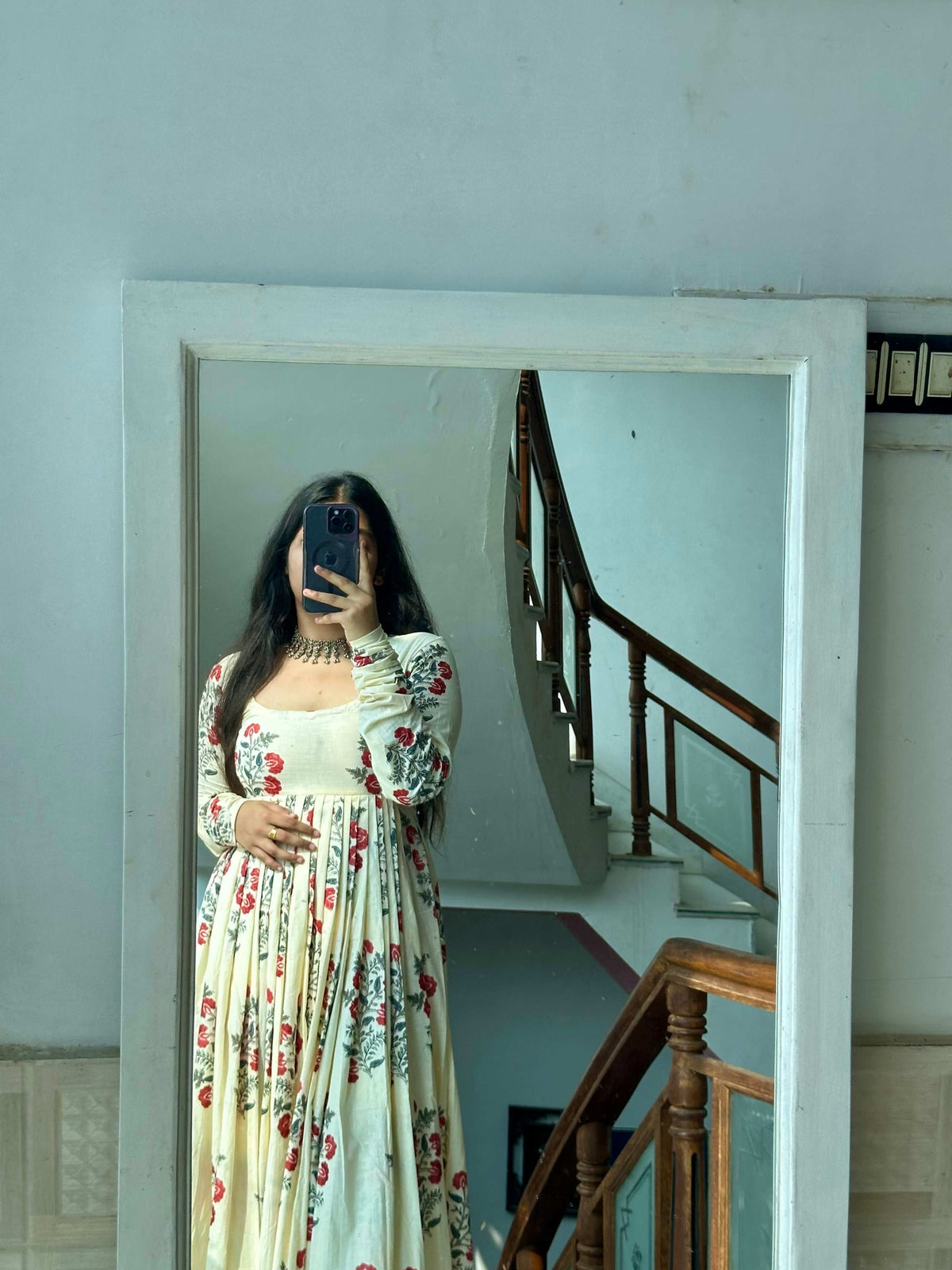 Beige Cotton Printed Reem Gher Kameez