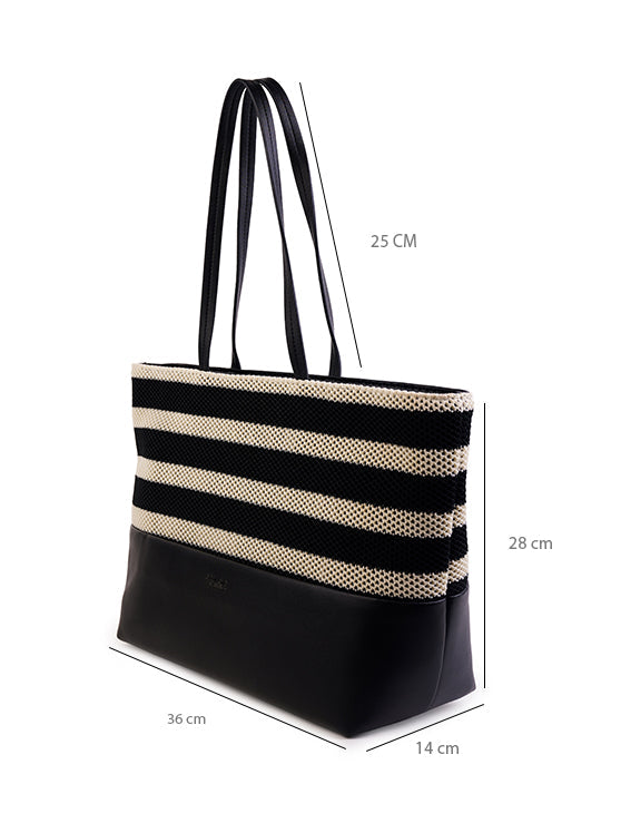 Culge Chicago "The Lake Shore" Mixed-Media Tote – Onyx & Cream-7