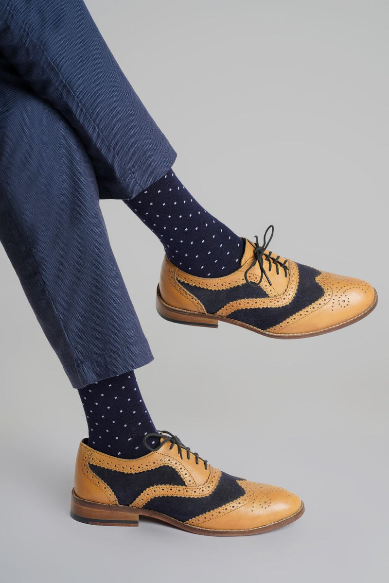 Naturefab Men's Bamboo Full Length socks Polka Dot Blue-2