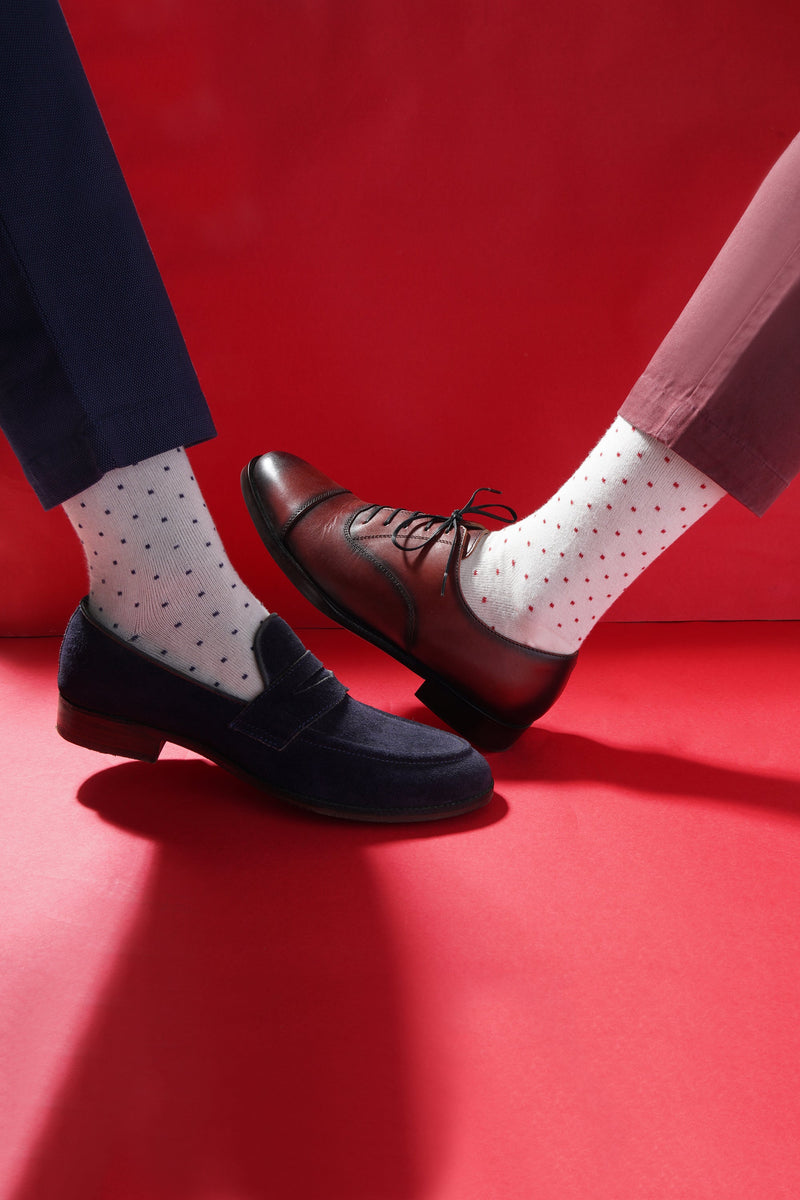 Naturefab Men's Bamboo Full Length socks Polka Dot White-2