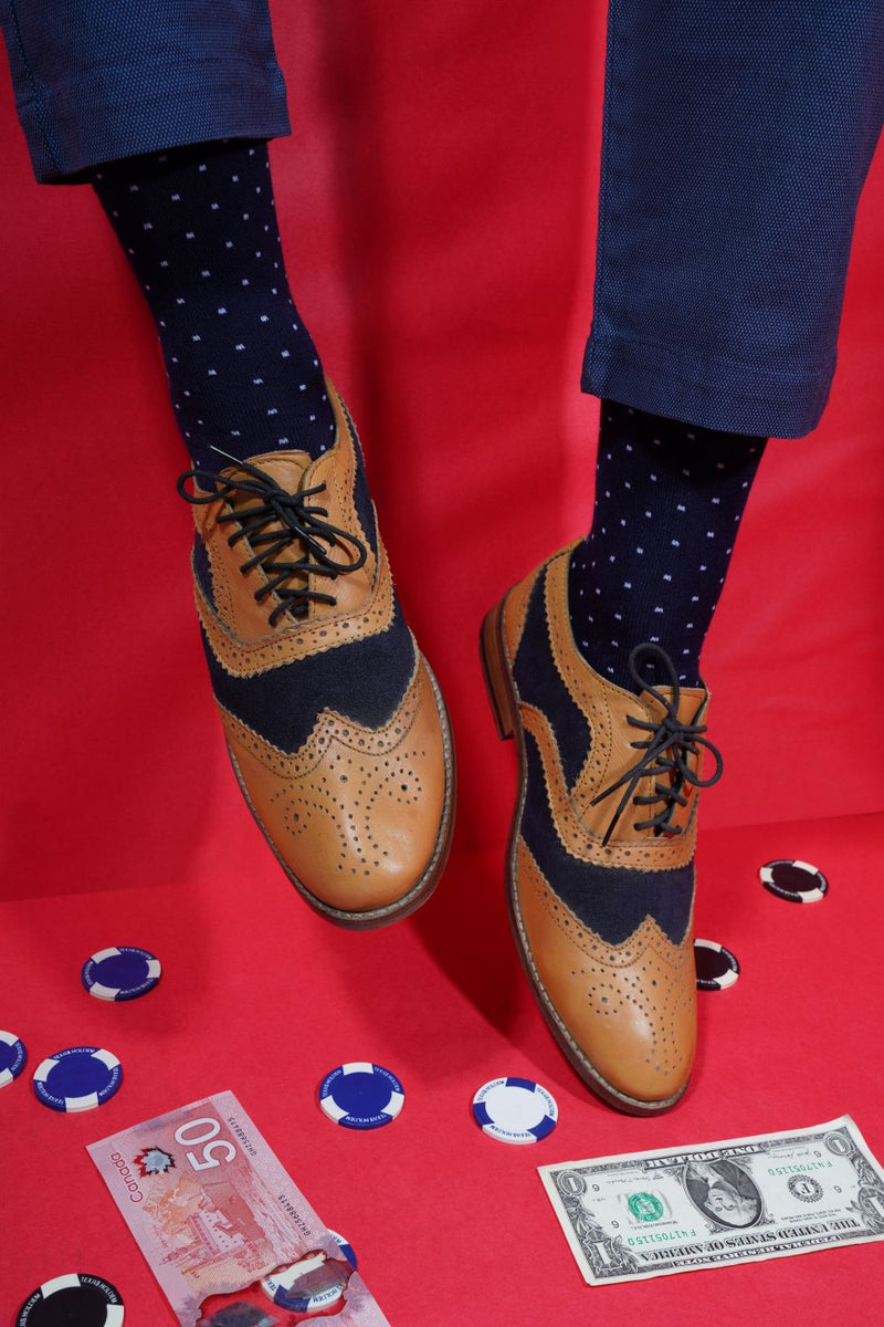 Naturefab Men's Bamboo Full Length socks Polka Dot Blue-4