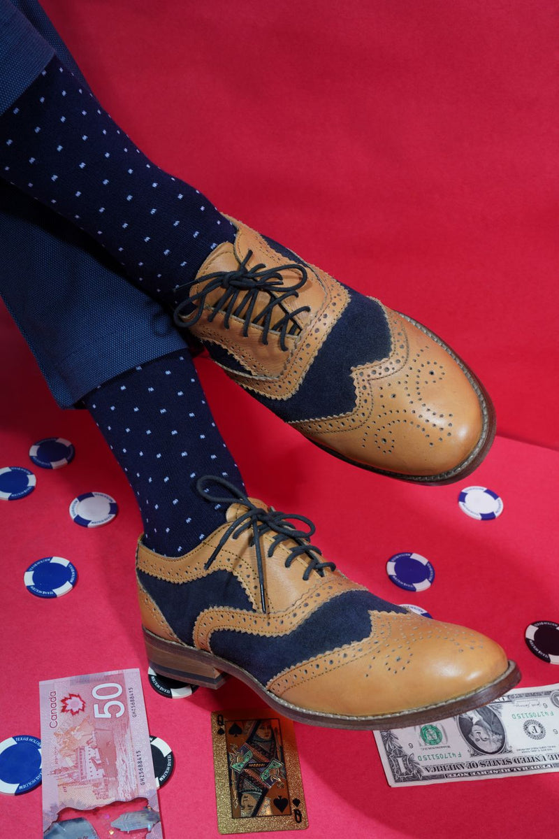 Naturefab Men's Bamboo Full Length socks Polka Dot Blue-3