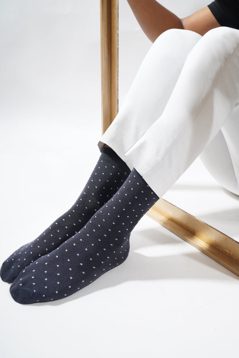Naturefab Men's Bamboo Full Length socks Polka Dot Grey-5