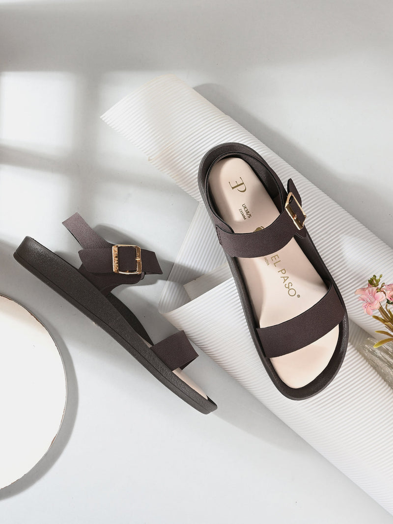 El Paso Women Open Toe Flats with Buckles-8