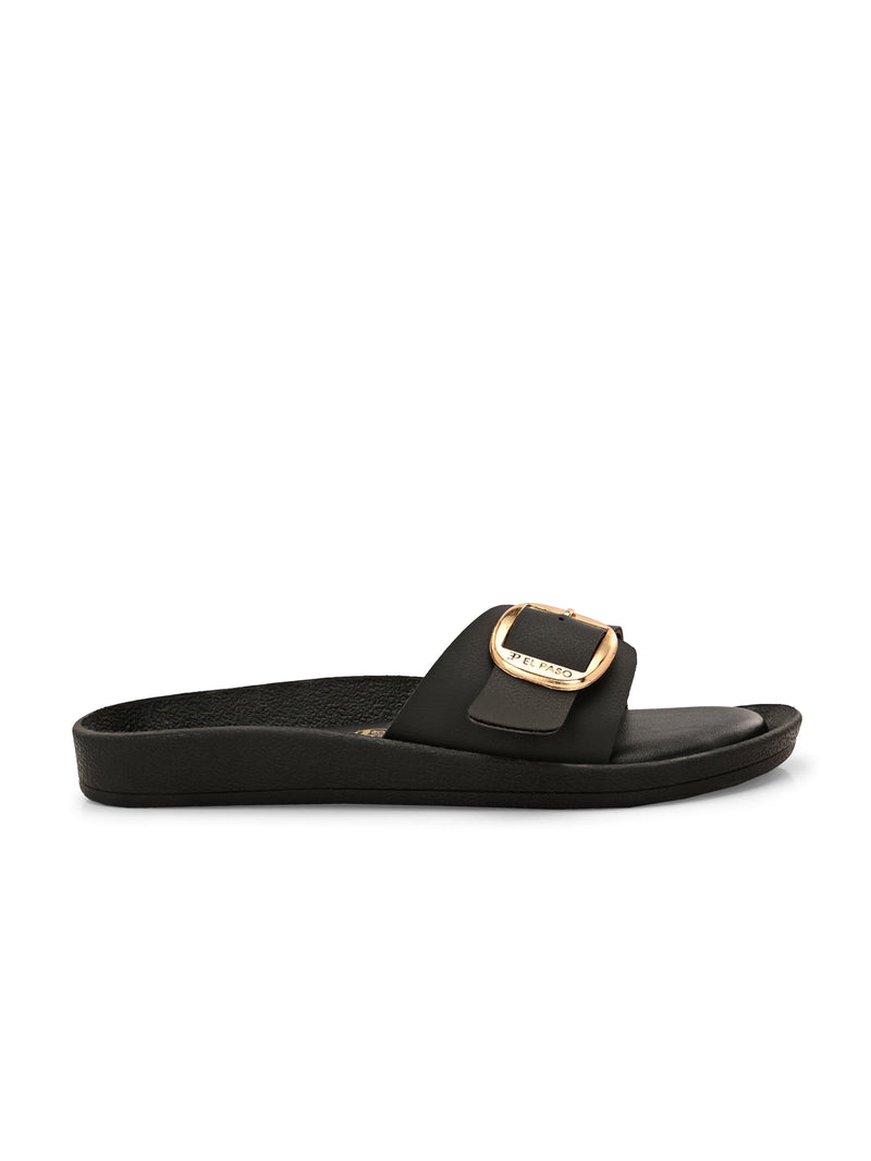 El Paso Women Faux Leather Buckles Open Toe Flats-2