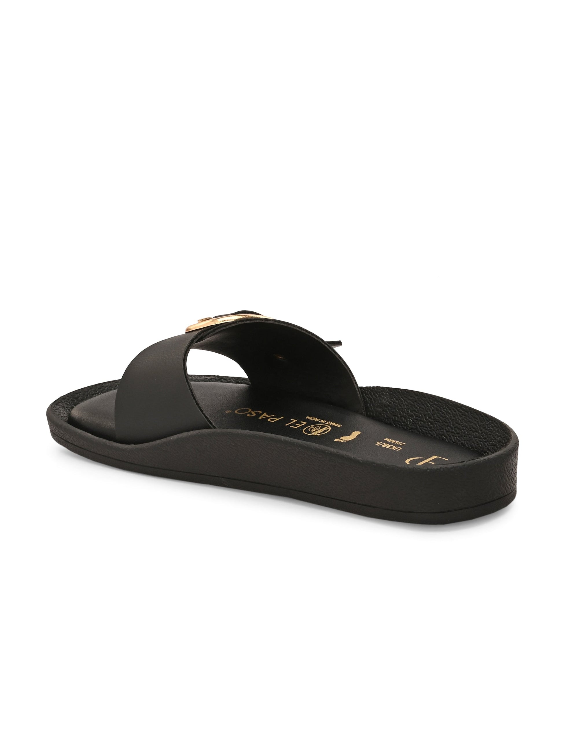 El Paso Women Faux Leather Buckles Open Toe Flats-4