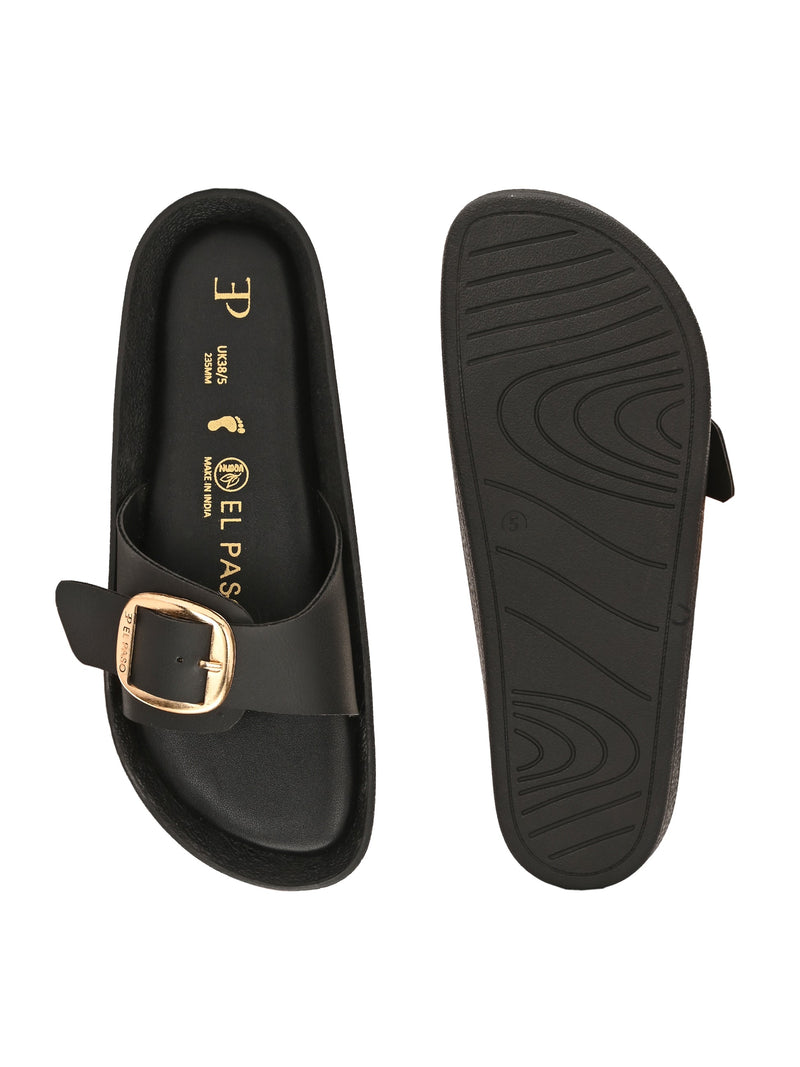 El Paso Women Faux Leather Buckles Open Toe Flats-6