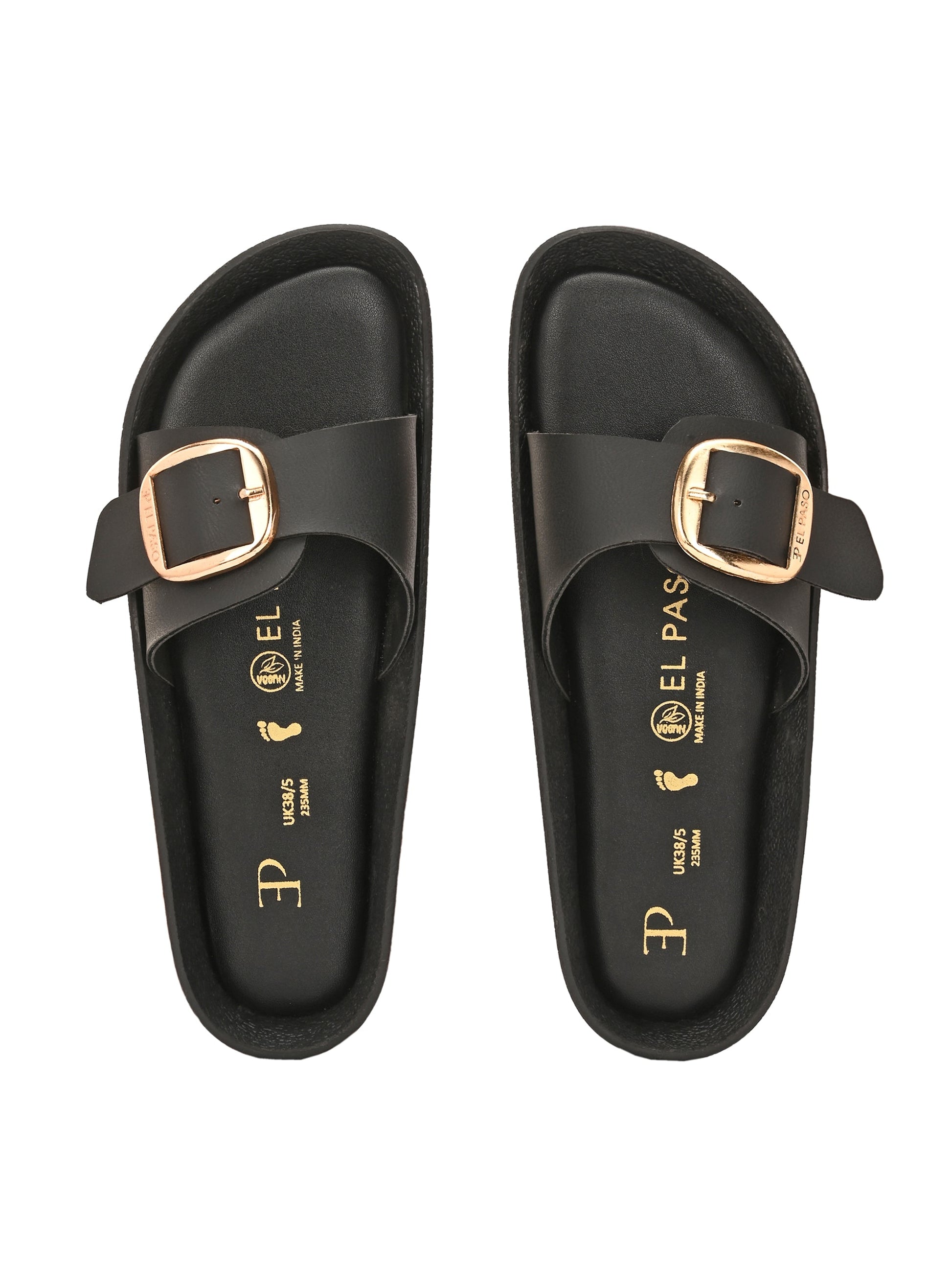 El Paso Women Faux Leather Buckles Open Toe Flats-7