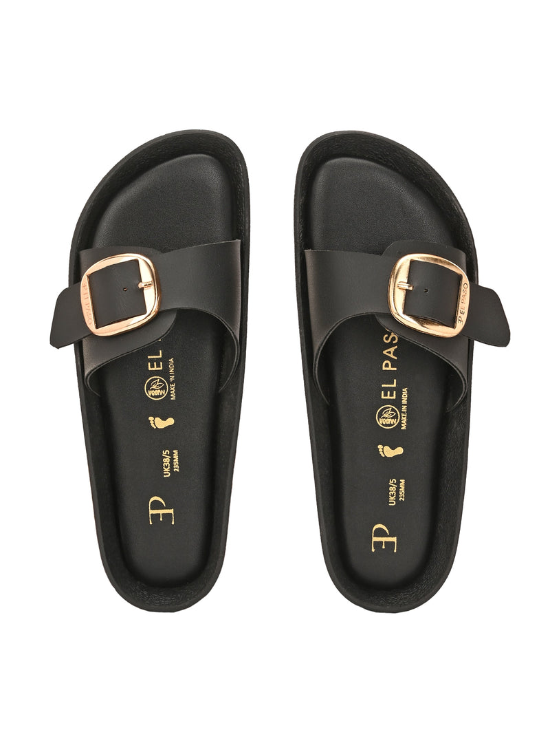 El Paso Women Faux Leather Buckles Open Toe Flats-7