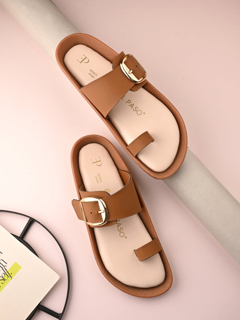 El Paso Women One Toe Flats with Buckles-8