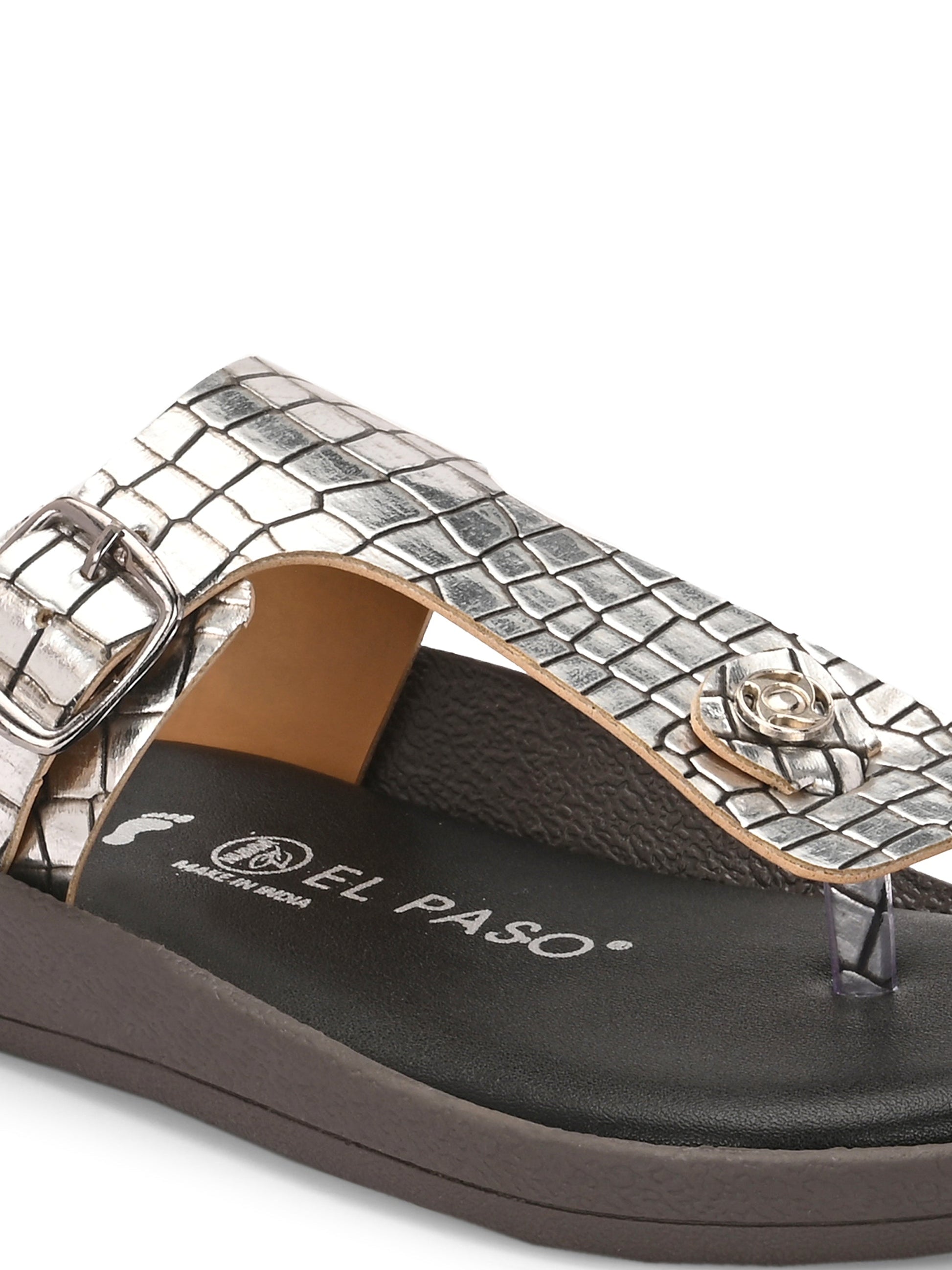 El Paso Women Woven Design T-Strap Flats-3