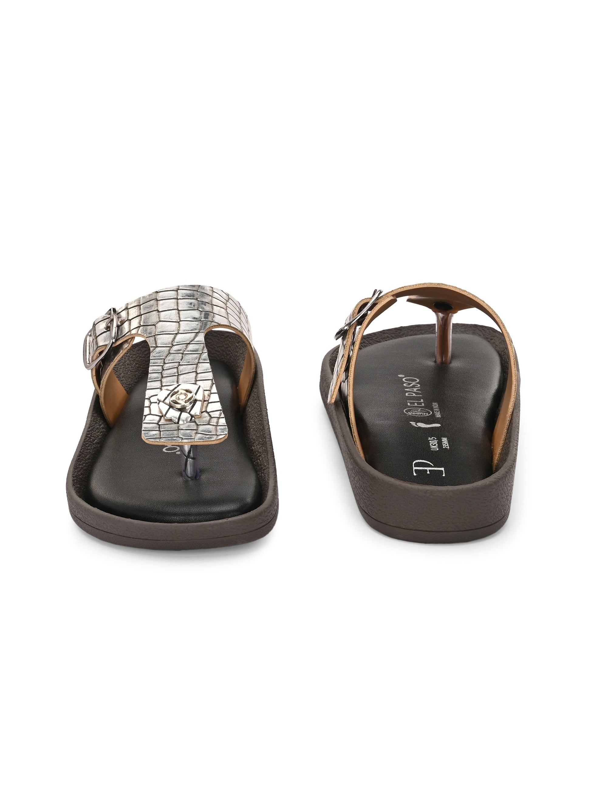 El Paso Women Woven Design T-Strap Flats-5