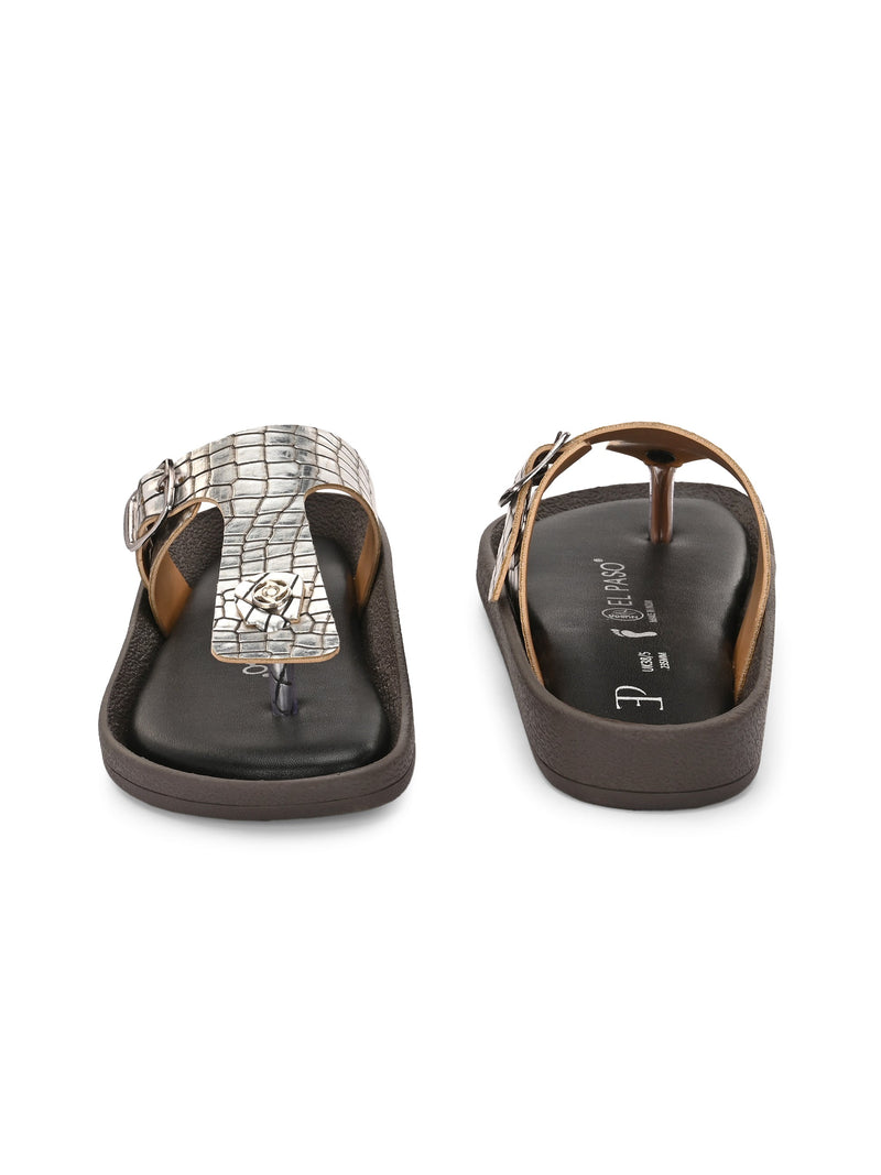 El Paso Women Woven Design T-Strap Flats-5