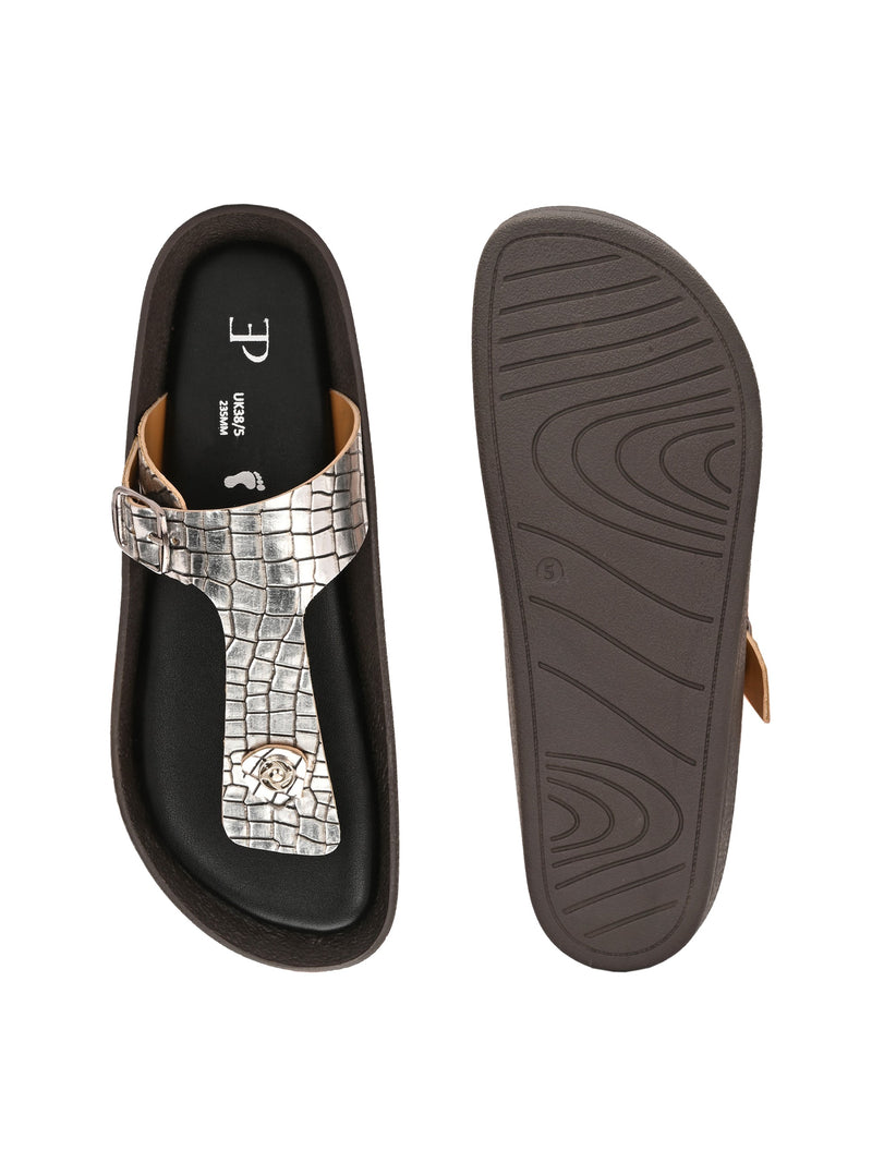 El Paso Women Woven Design T-Strap Flats-6