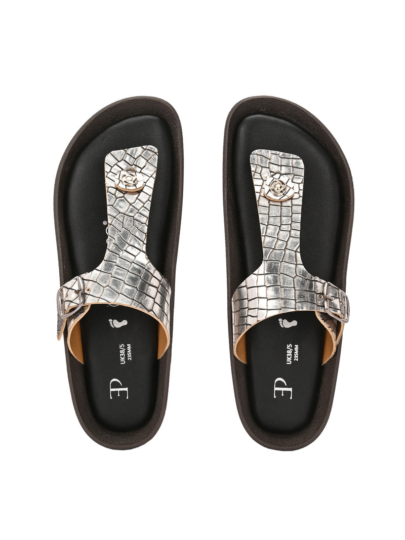 El Paso Women Woven Design T-Strap Flats-7