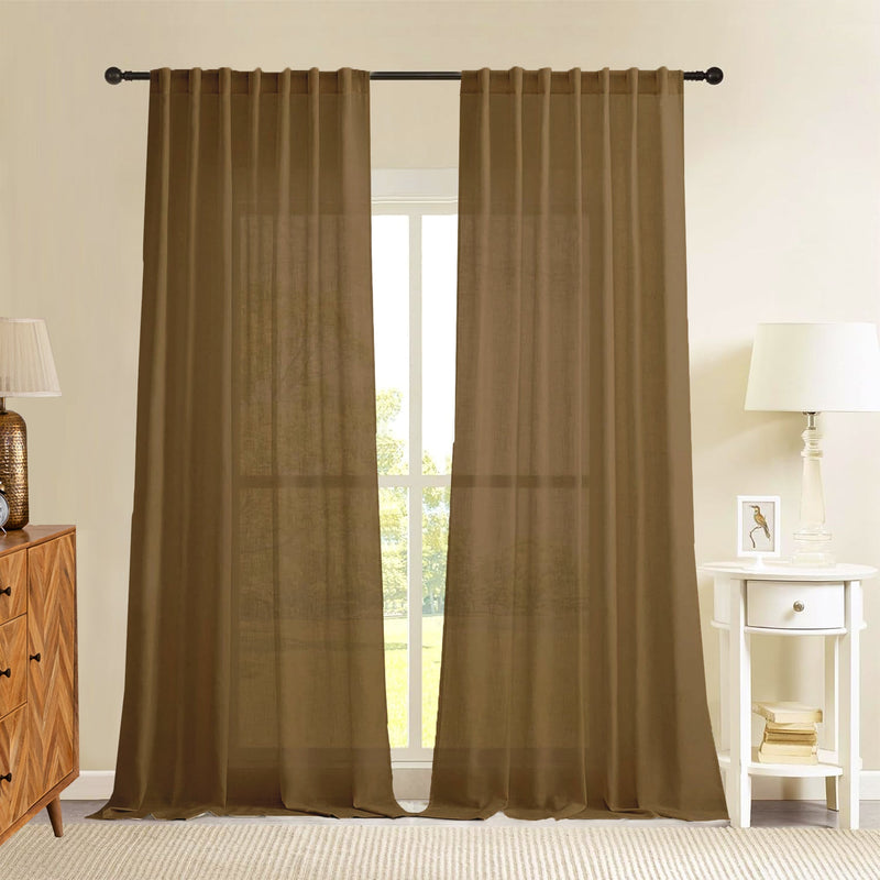 Fort Absolute - Back Tab Sheer Curtain (Dark Brown)-1