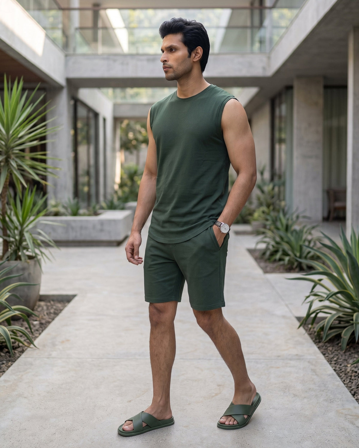 Hushy Bamboo Shorts  (Dark Green)