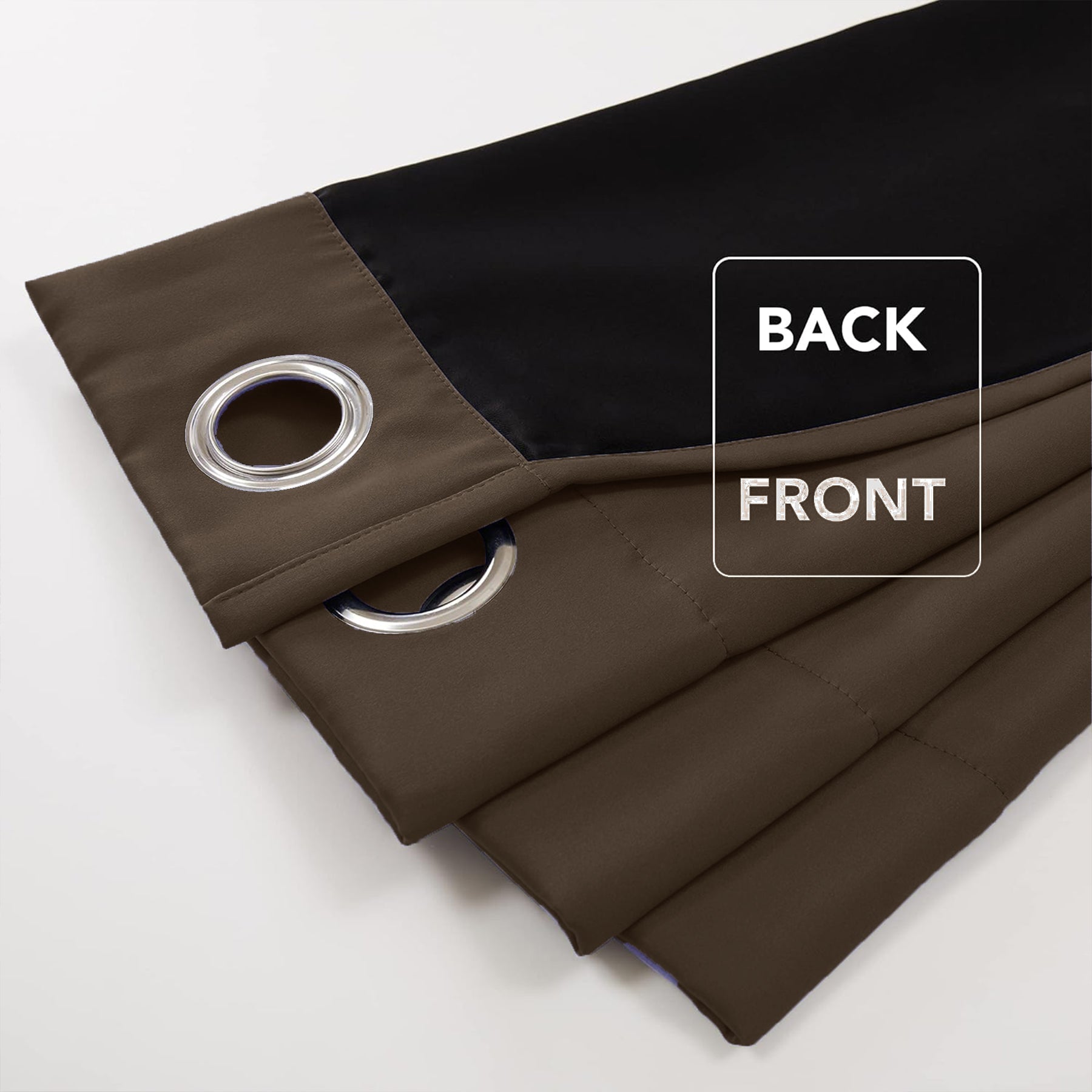 Back and Front View of Dark Brown Blackout Curtain