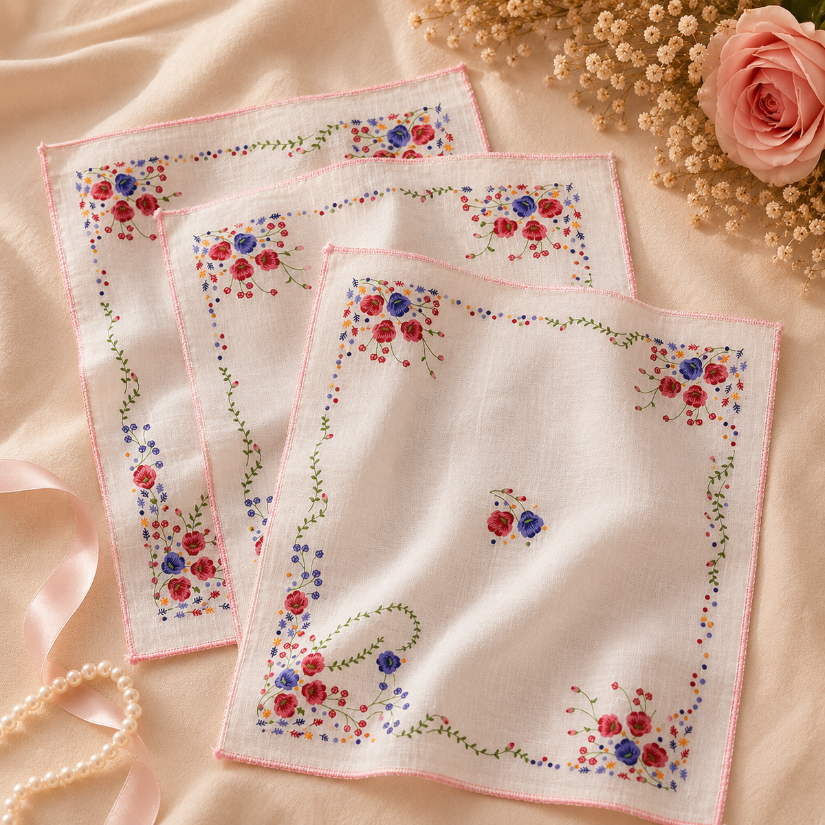 Vintage Floral Printed Handkerchiefs – Pack of 18