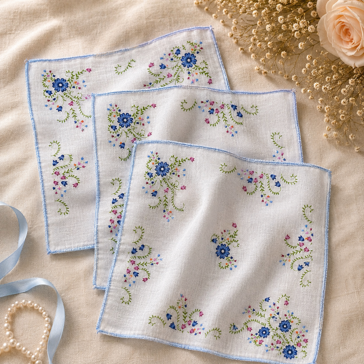 Vintage Floral Printed Handkerchiefs – Pack of 18