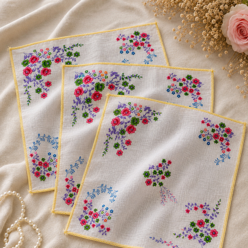 Vintage Floral Printed Handkerchiefs – Pack of 18