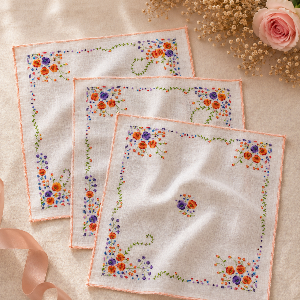 Vintage Floral Printed Handkerchiefs – Pack of 18