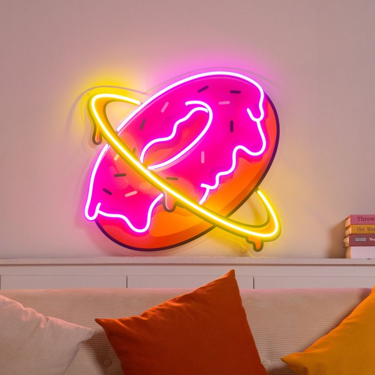 Planet Donut LED Neon Wall Art – Pink & Yellow Space Glow Sign | Neon Signs India