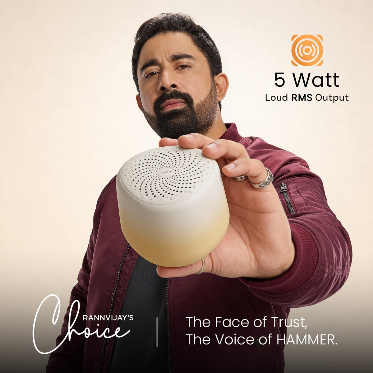 HAMMER Drop Sunrise 5W Portable Speaker with Bluetooth 6.0 & Up to 32H Playtime Beige-2
