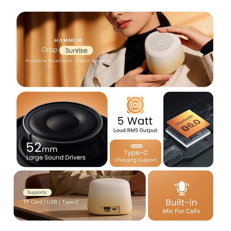 HAMMER Drop Sunrise 5W Portable Speaker with Bluetooth 6.0 & Up to 32H Playtime Beige-8