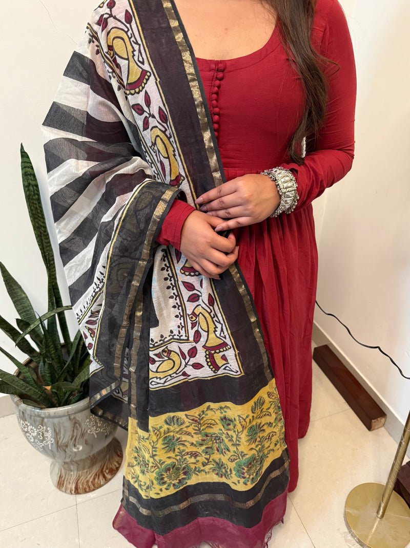 Saadgi Red Anrakali Set with Chanderi dupatta
