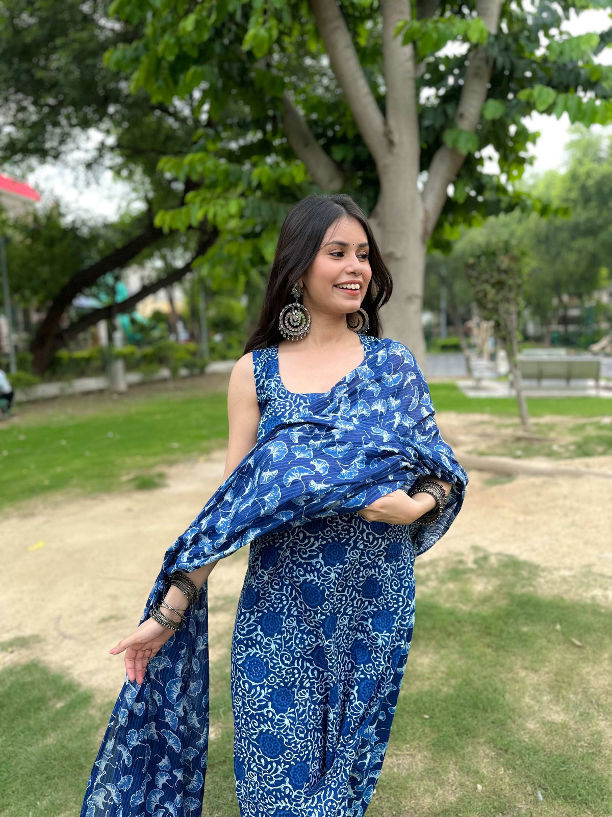 Blue Cotton Straight Indigo Set