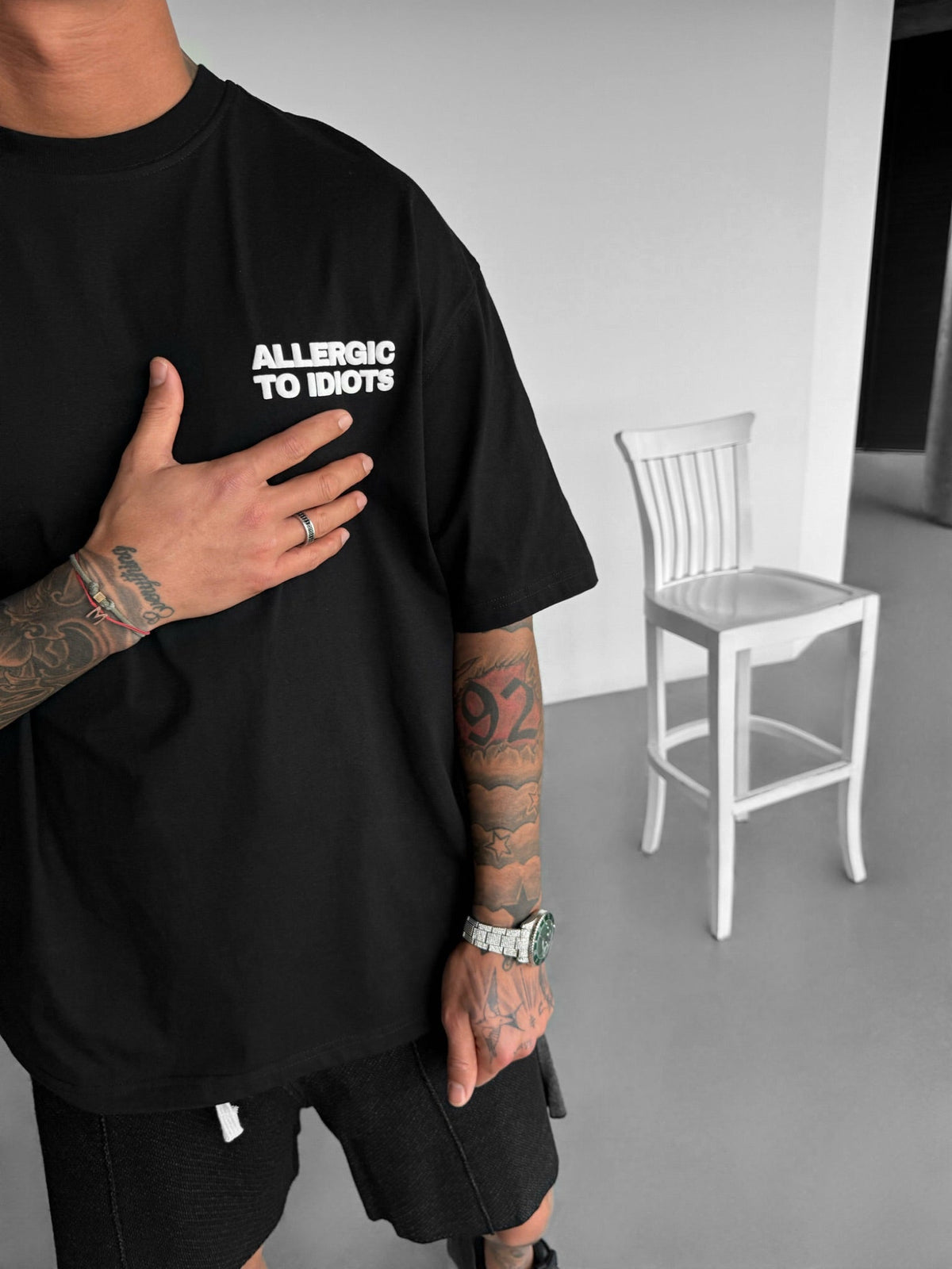 Allergic To Idiots - Black - Oversized T Shirt