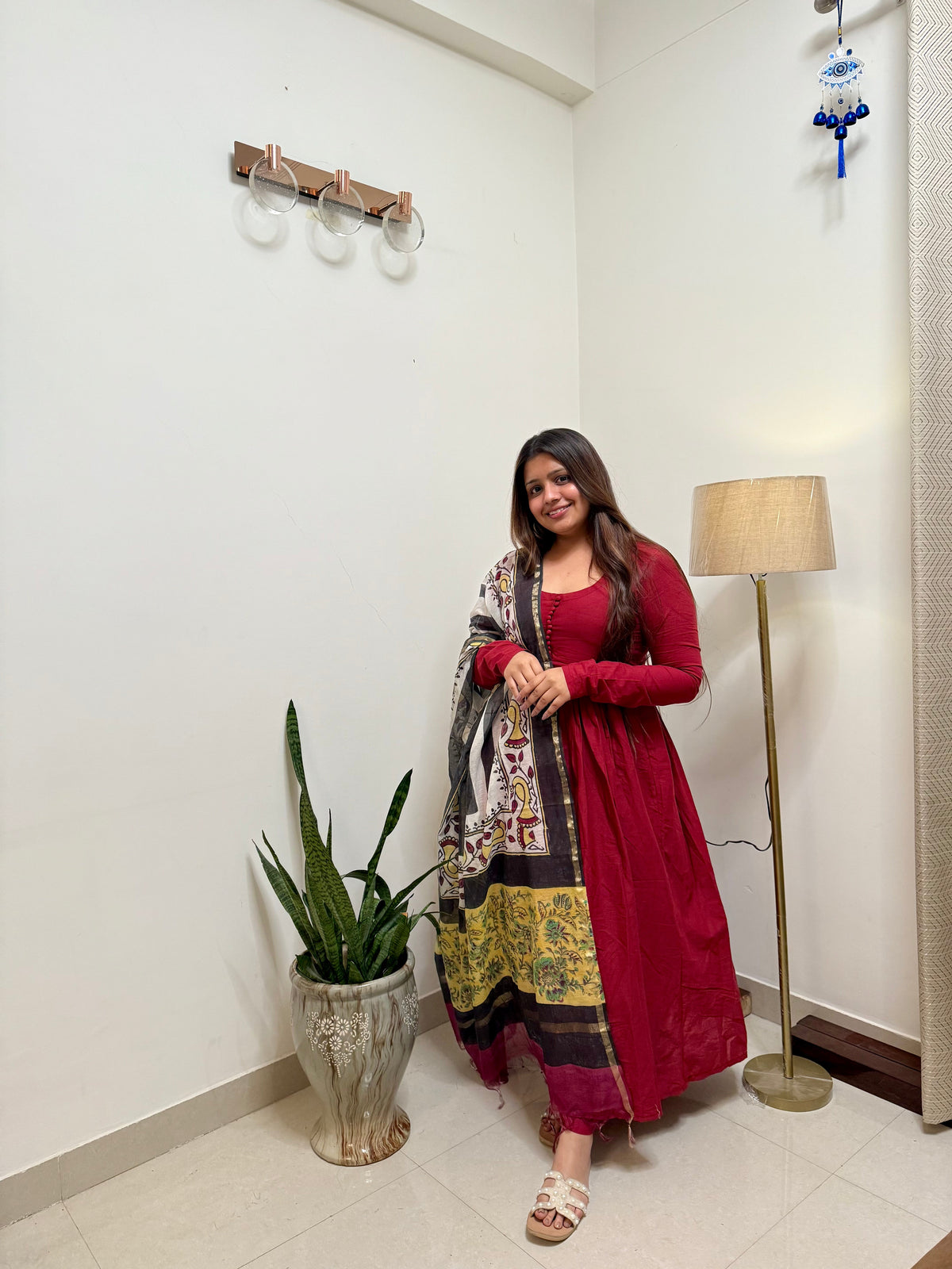 Saadgi Red Anrakali Set with Chanderi dupatta
