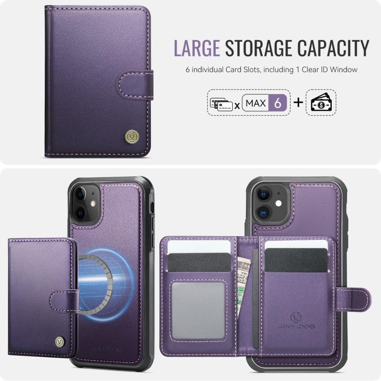 JEEHOOD J09 Buckle Card Bag MagSafe Magnetic Style RFID Leather Phone Case, For iPhone 11, For iPhone 11 Pro-2