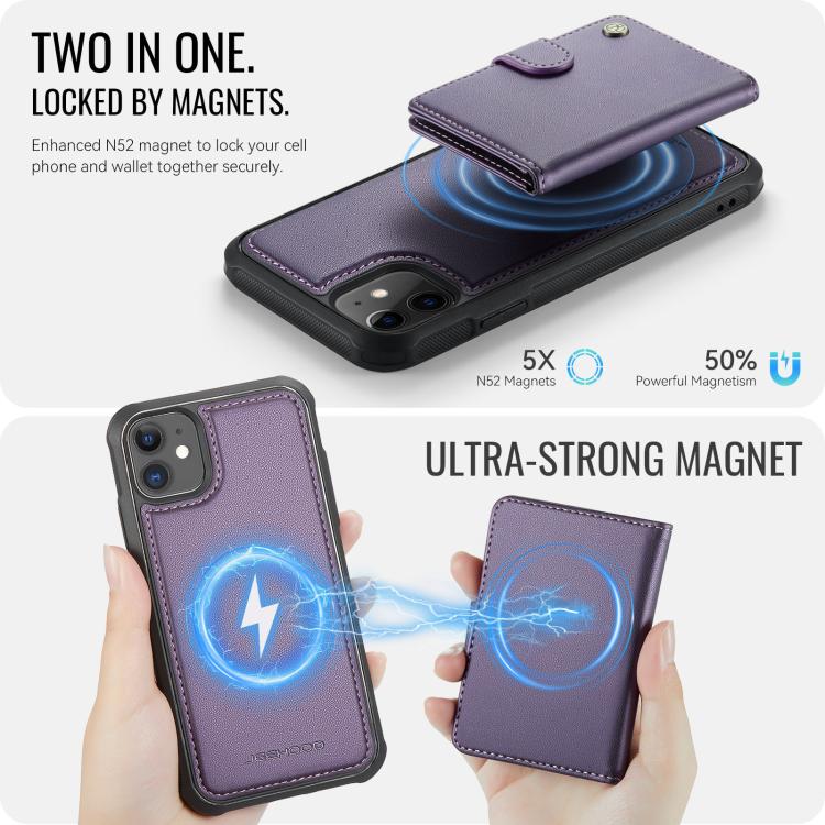 JEEHOOD J09 Buckle Card Bag MagSafe Magnetic Style RFID Leather Phone Case, For iPhone 11, For iPhone 11 Pro-3