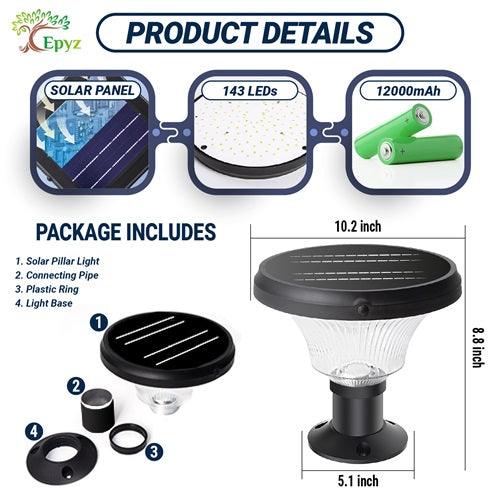 Pillar Light For House | Solar Round Pillar Light 143 Led