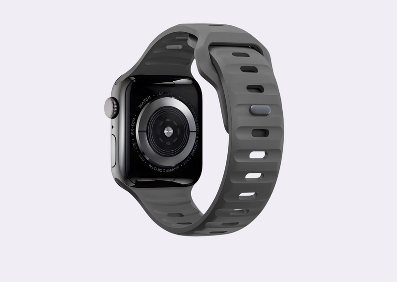 Evening Grey Rugged Silicone Apple Watch Band with Pin & Tuck Closure.