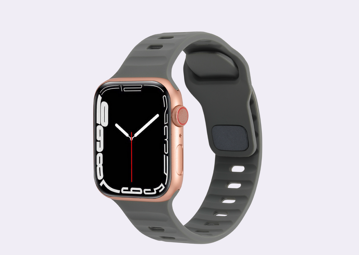 Evening Grey Rugged Silicone Apple Watch Band with Pin & Tuck Closure.