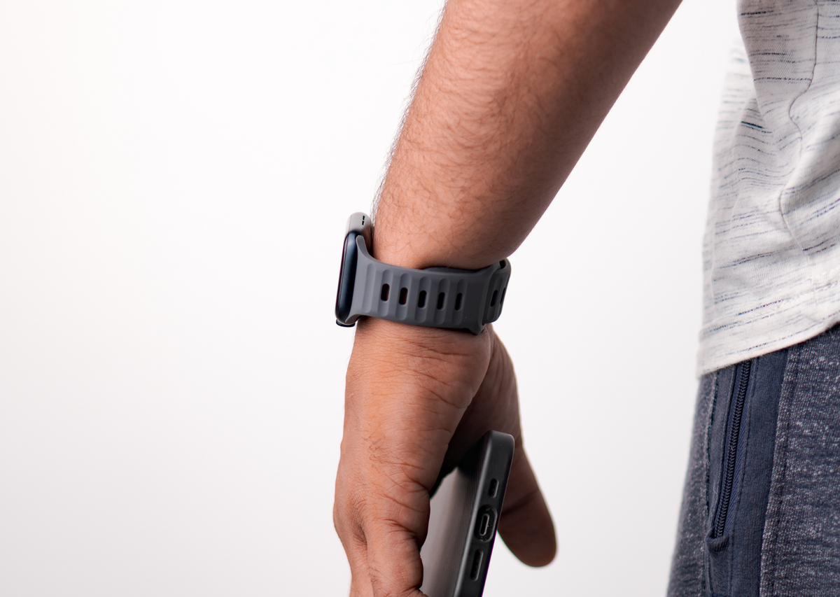 Evening Grey Rugged Silicone Apple Watch Band with Pin & Tuck Closure.