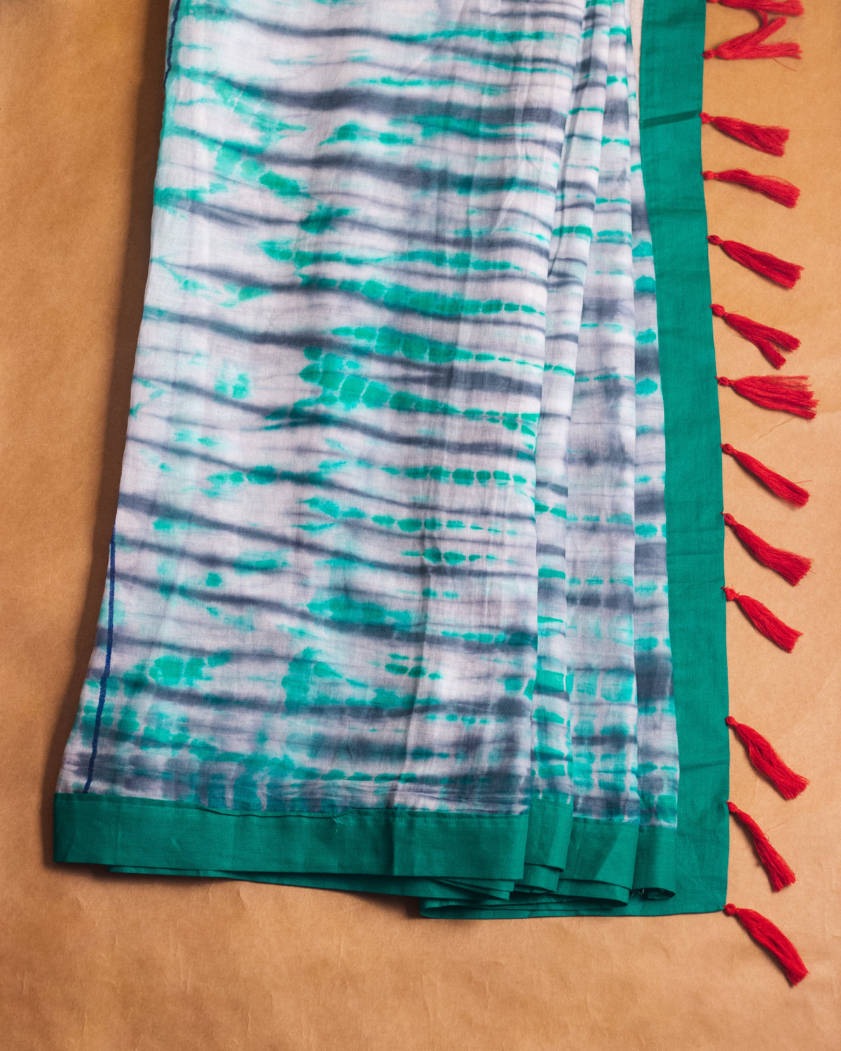 Exclusive Tie Dye Cotton Mul Saree • Handpainted Warli Art (Trees)-3