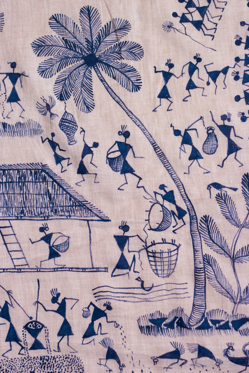 Exclusive Tie Dye Cotton Mul Saree • Handpainted Warli Art (Trees)-7