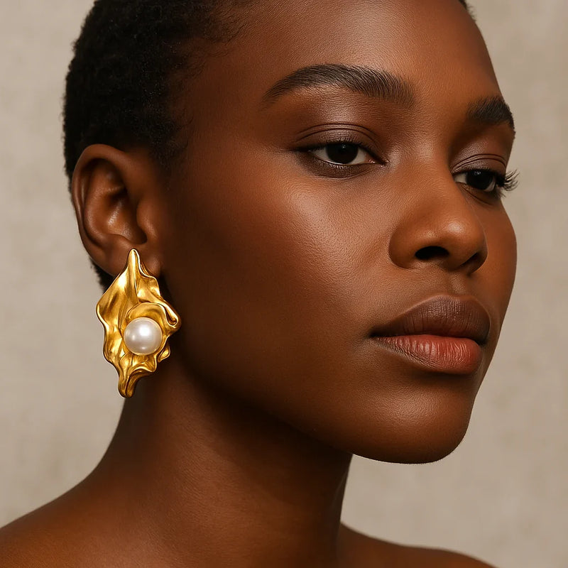 Pearl Earrings 18K Gold Plated Stainless Steel UniqueJewels.in