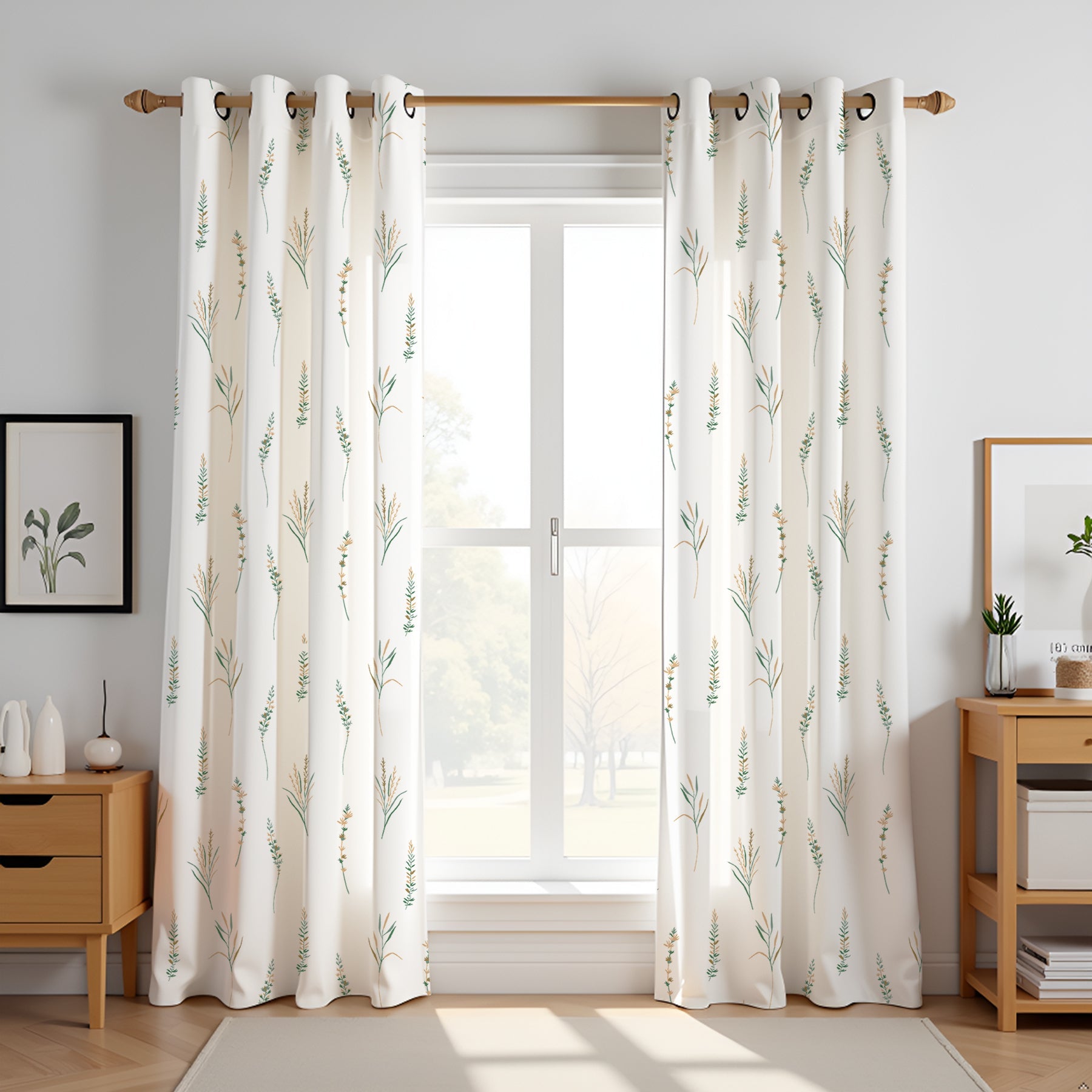 Leafscape Yellow & Green - Printed Eyelet Duck Curtain-1