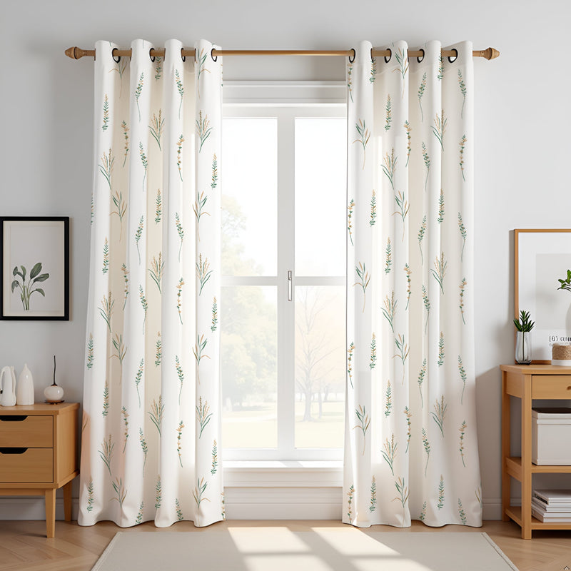 Leafscape Yellow & Green - Printed Eyelet Duck Curtain-1