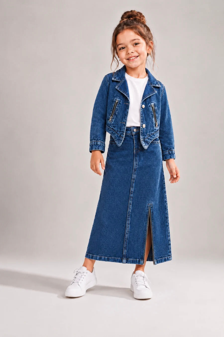 Girl's 3 Piece Dark Blue Denim Co-Ord Set Set [GCS-5G-2489] (4-12Years)