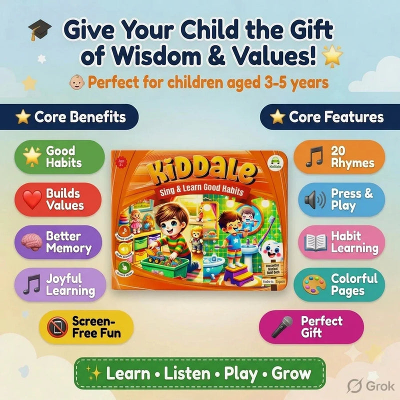 Kiddale My First Good Habits | Musical Sound Book for Kids | 20 Value-Building Rhymes | Press & Play