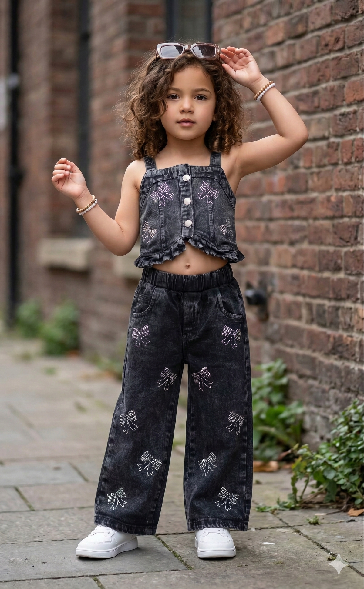 Girls 3Pcs Embellished Charcoal Co-Ord Set [GCS-5J-6919] (4-12Years)
