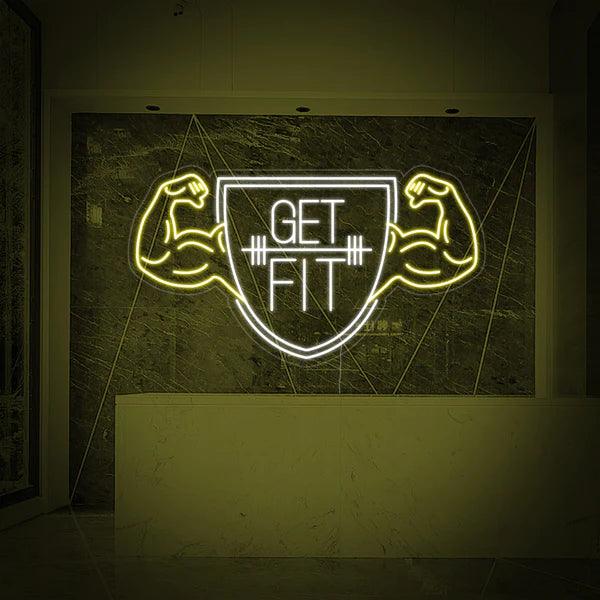 Get Fit LED Neon Sign | Gym Motivational Wall Light with Flexing Arms-1