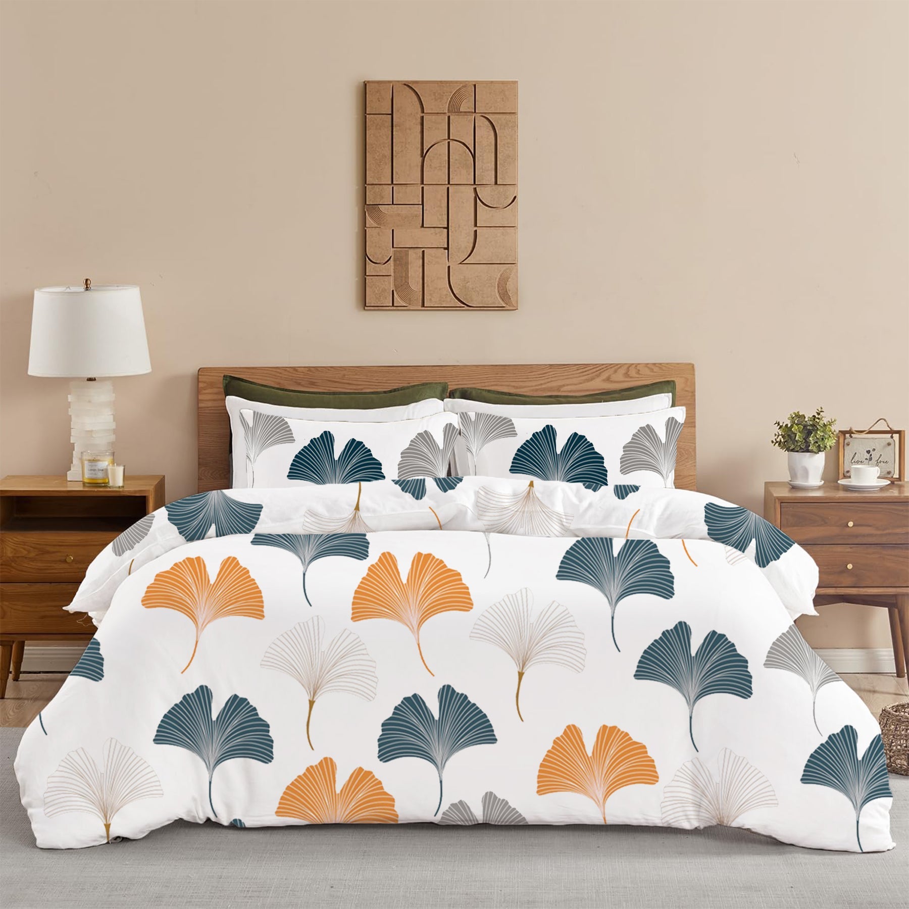 Imprimer Ginkyo - Printed Duvet Cover (Mustard & Grey)-1