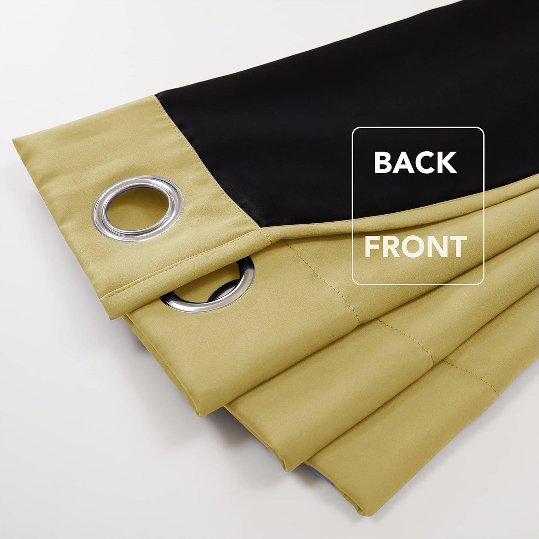Front and Back View of Golden Black Blackout Curtain